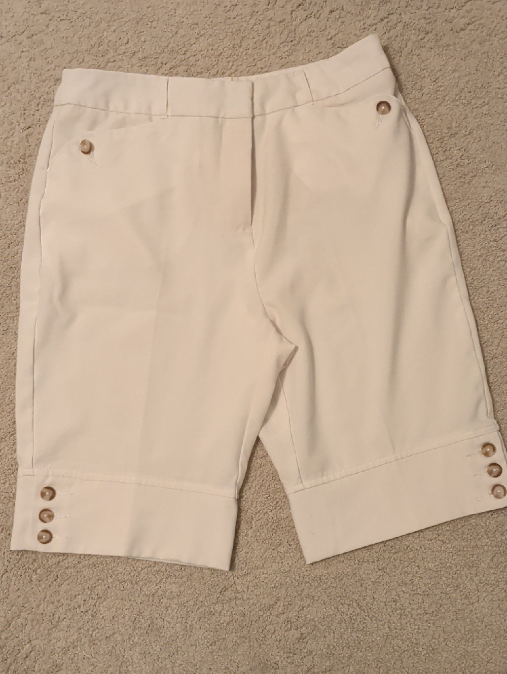 Jessica White Bermuda Shorts with Button Trim
